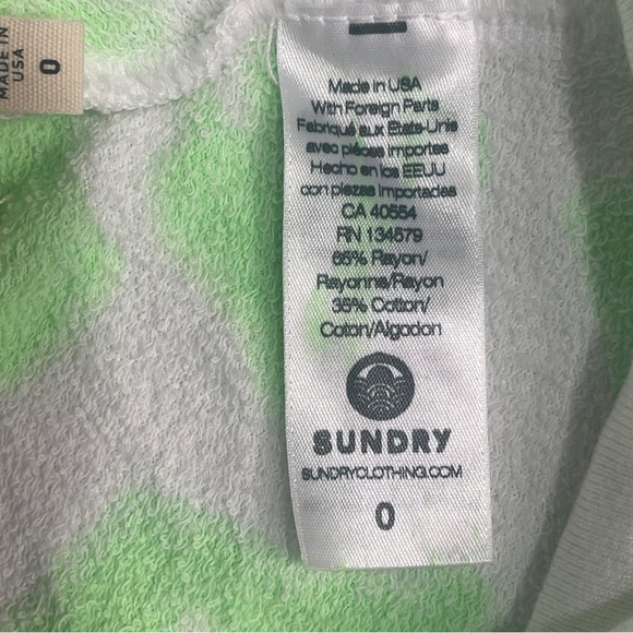 Sundry tie dye drawstring terry cut off sweat shorts green and white size 0 - Picture 7 of 7